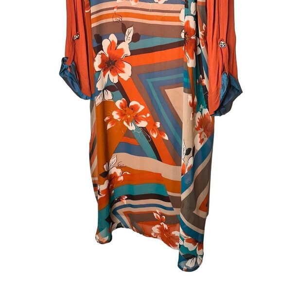 Orange Chiffon Kurta With Embellished Patch & Geometric Floral Pattern - Picture 11 of 13